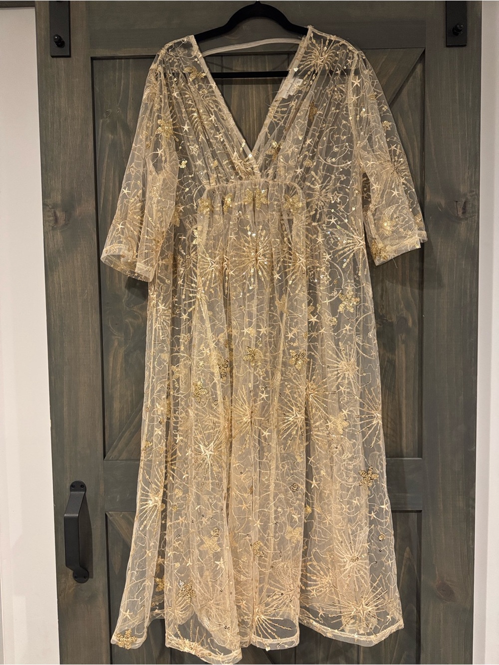 NWT Anthropologie Women’s Gold Embroidered Tulle Dress